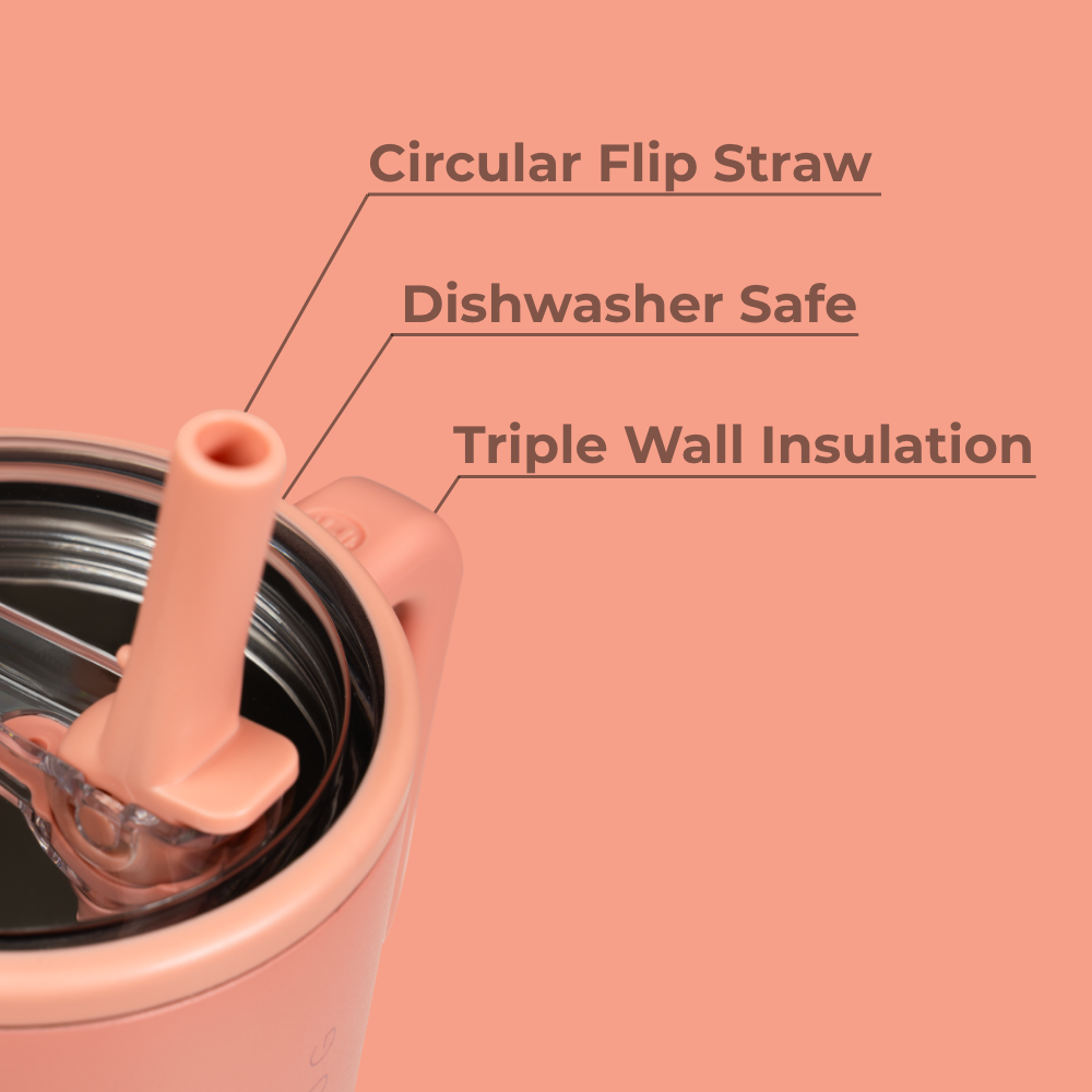 Dahlia Traveler 20oz Features – Flip Straw, Dishwasher Safe, Triple Wall Insulated