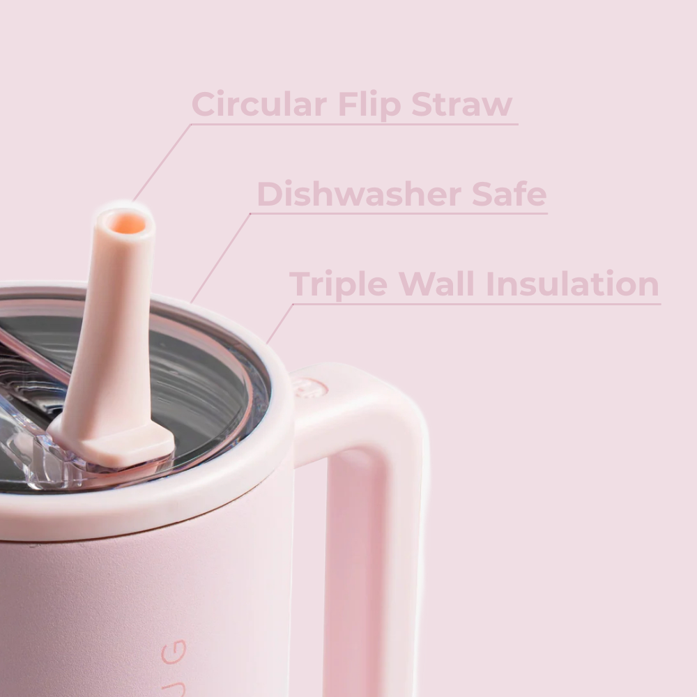 Pink Sand Traveler 32oz Features – Flip Straw, Dishwasher Safe, Triple Wall Insulated