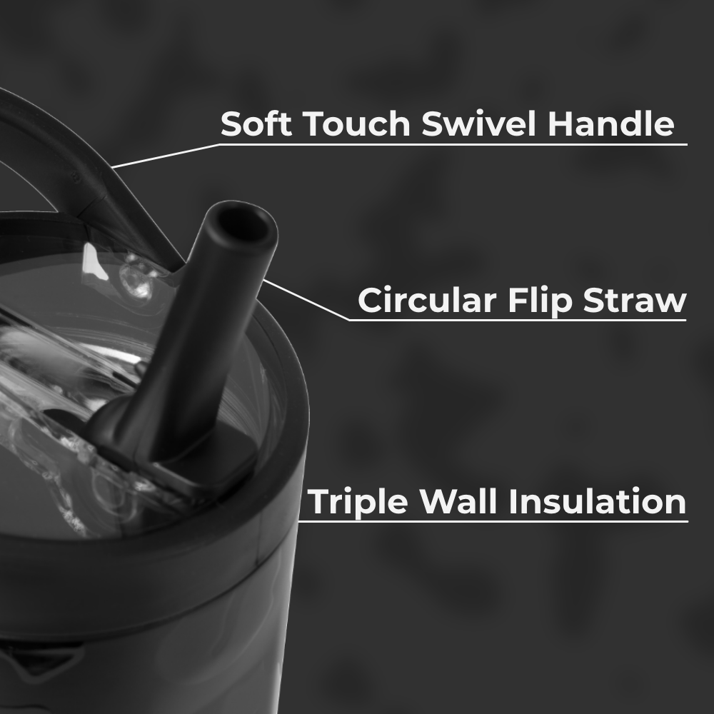 Black Leopard Sport Bottle 32oz – Swivel Handle, Flip Straw, Triple Wall Insulated