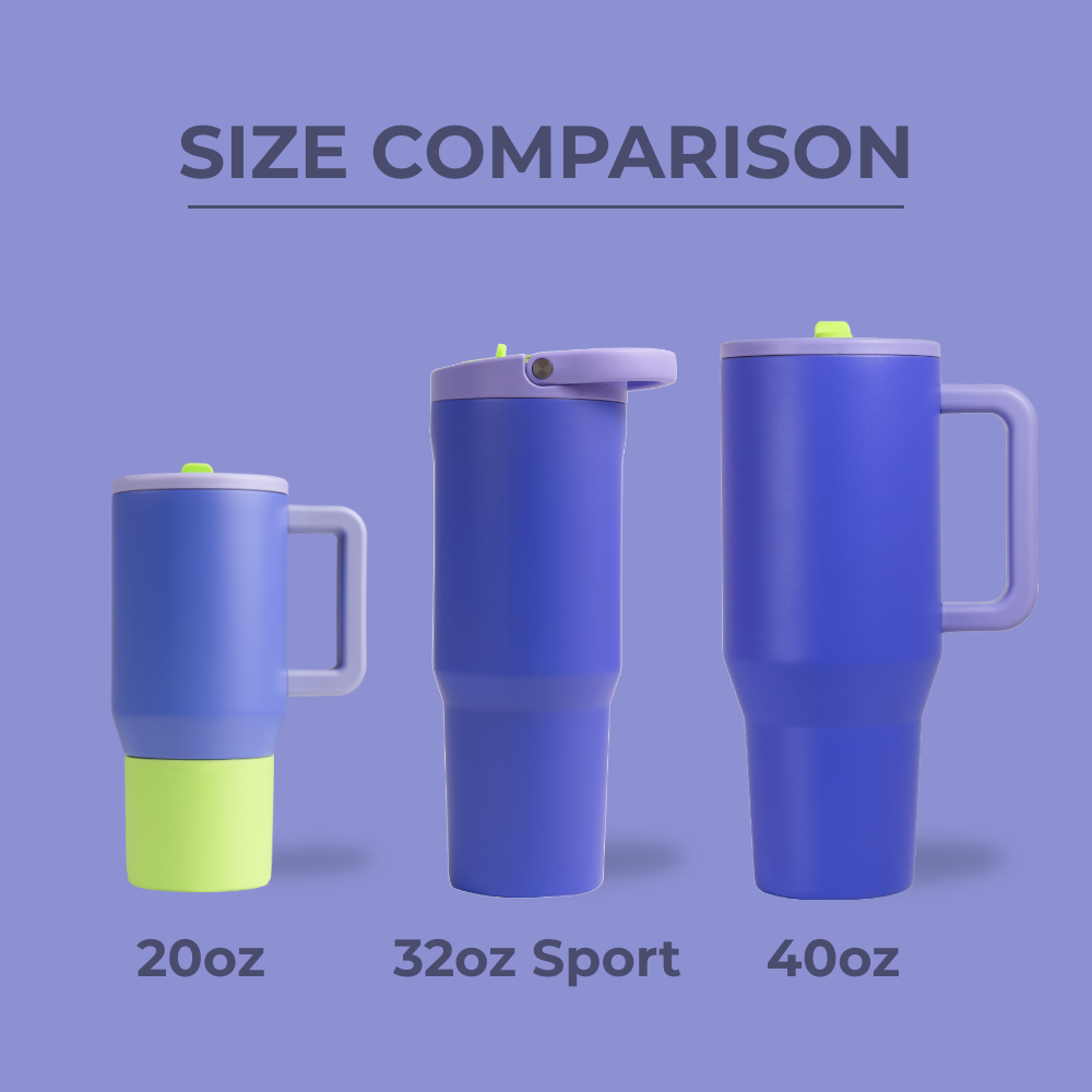 Tradeons Size Comparison – 20oz, 32oz Sport, and 40oz Bottles in Lime Rickey