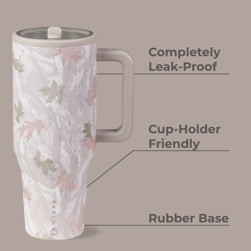 Camo Traveler 40oz Features – Leak-Proof, Cup-Holder Fit, Rubber Base