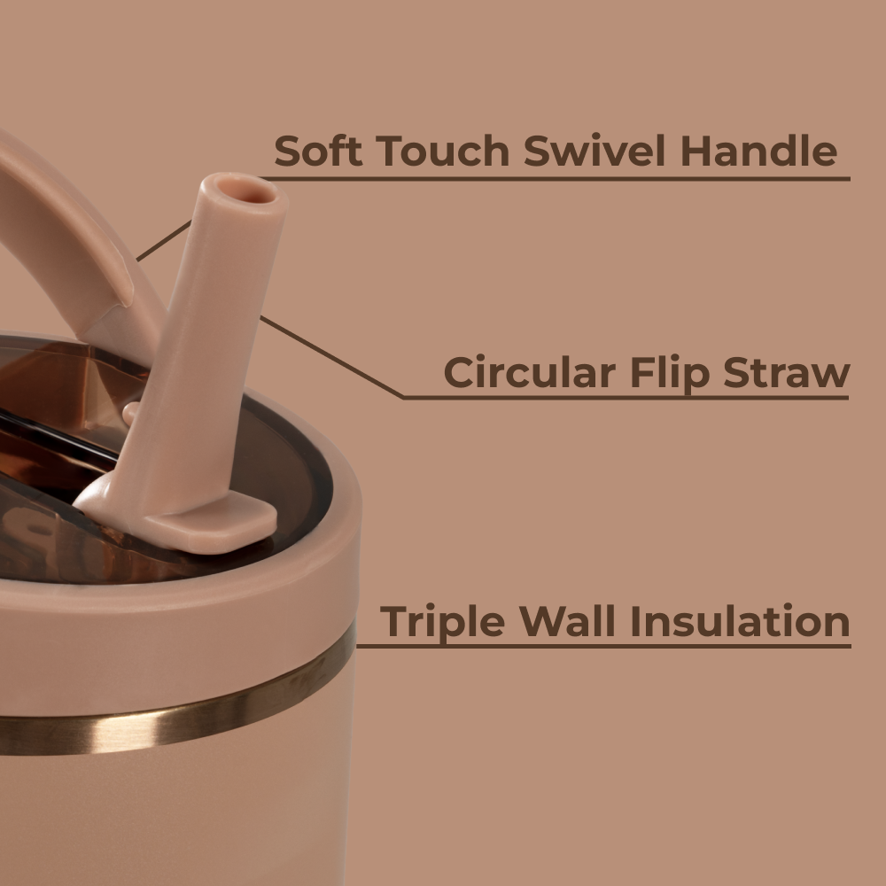 Caramel Sport Bottle 32oz – Swivel Handle, Flip Straw, Triple Wall Insulated