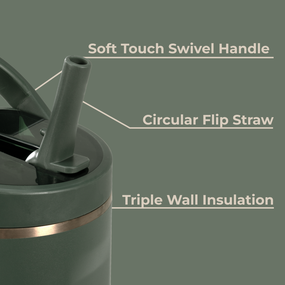 Pine Sport Bottle 32oz – Swivel Handle, Flip Straw, Triple Wall Insulated