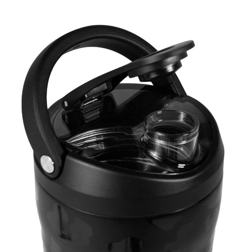 Black Leopard Insulated Shaker 24oz with Open Flip Lid