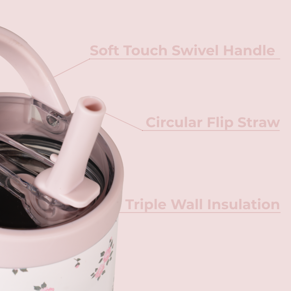 Wildrose Sport Bottle 20oz Features – Swivel Handle, Flip Straw, Triple Wall Insulated