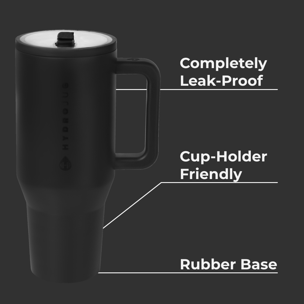 Black Traveler 40oz Features – Leak-Proof, Cup-Holder Fit, Rubber Base