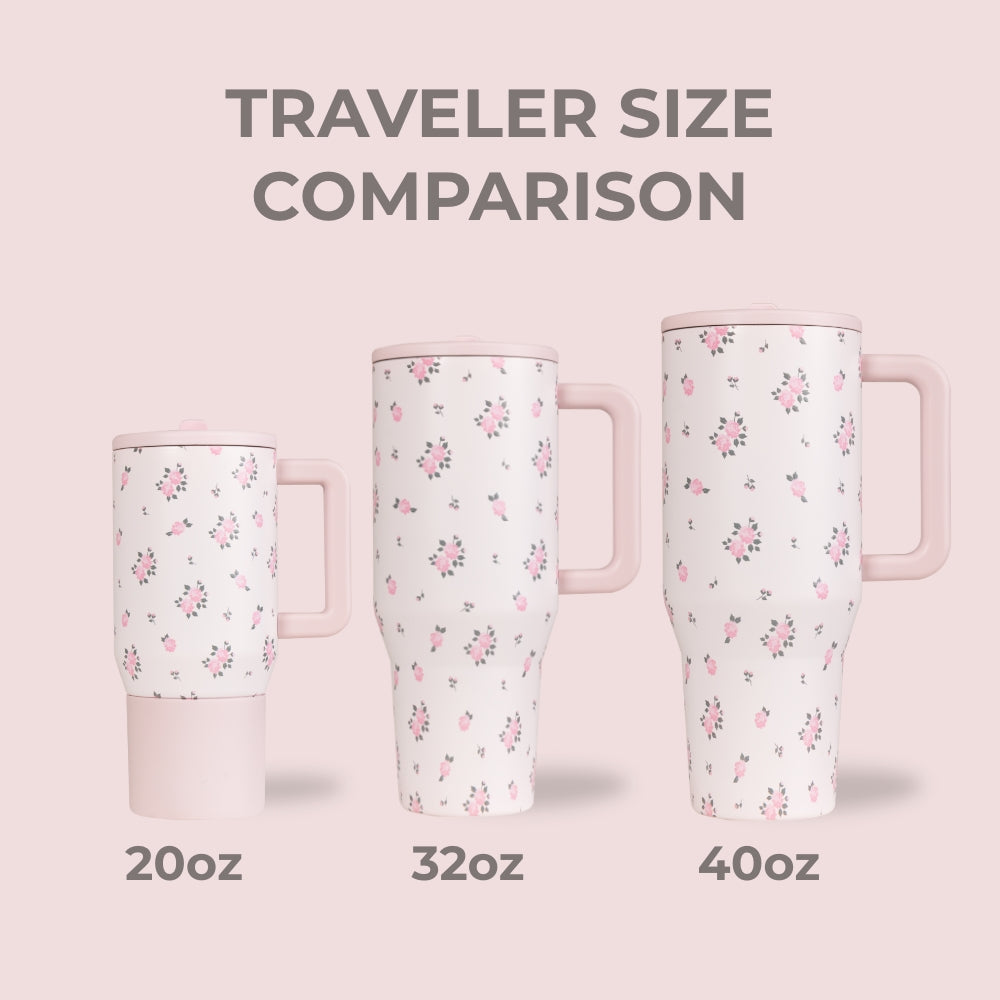 Tradeons Traveler Size Comparison – 20oz, 32oz, 40oz in Wildrose