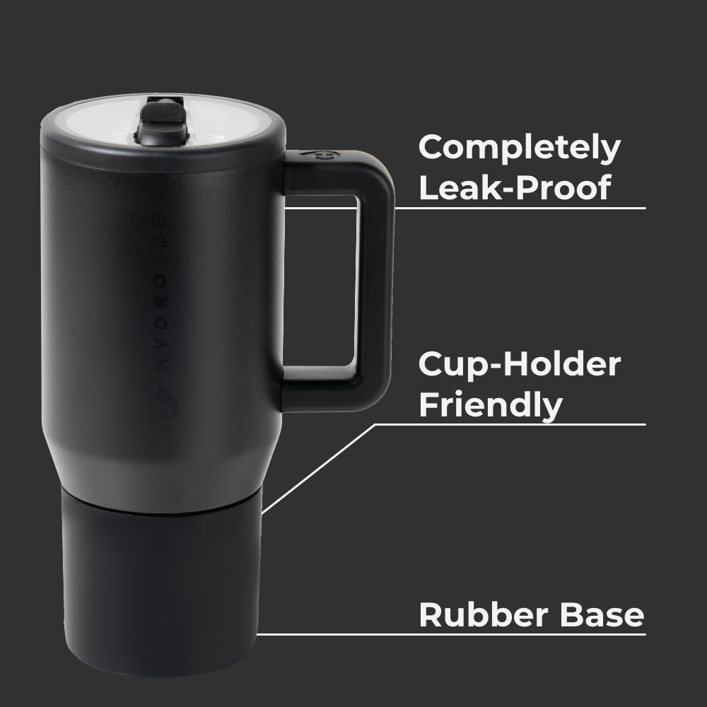 Black Traveler 20oz Features – Leak-Proof, Cup-Holder Fit, Rubber Base