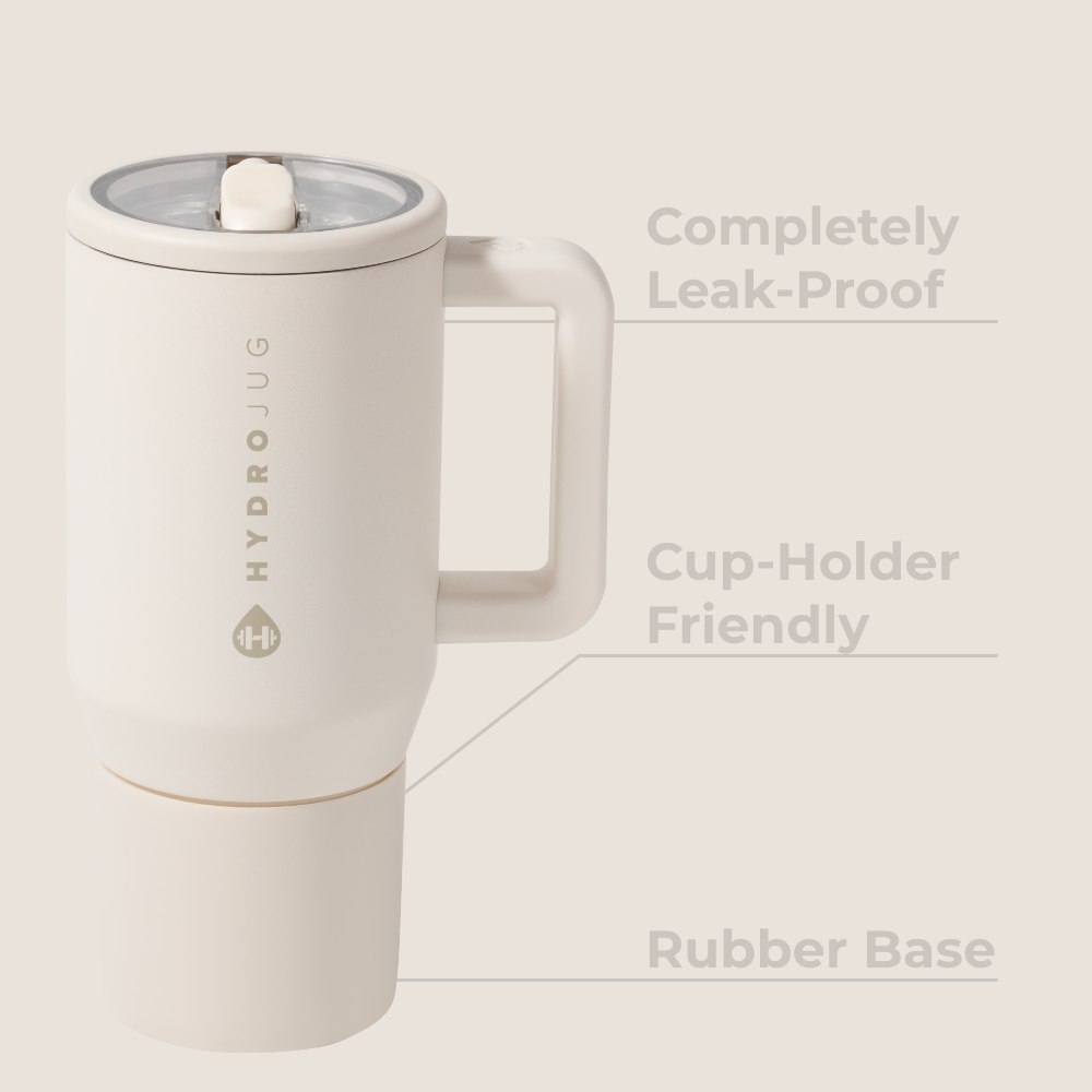 Cream Traveler 20oz Features – Leak-Proof, Cup-Holder Fit, Rubber Base
