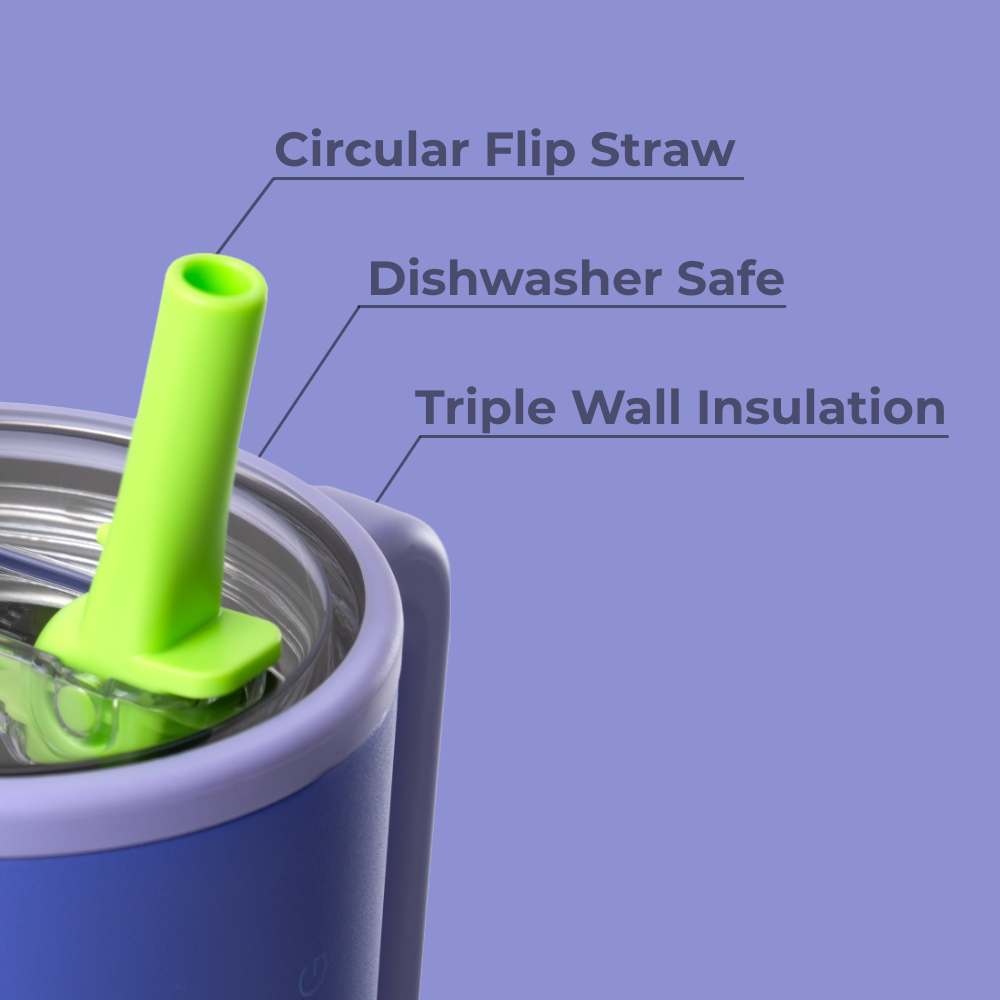 Lime Rickey Traveler 20oz Features – Flip Straw, Dishwasher Safe, Triple Wall Insulated