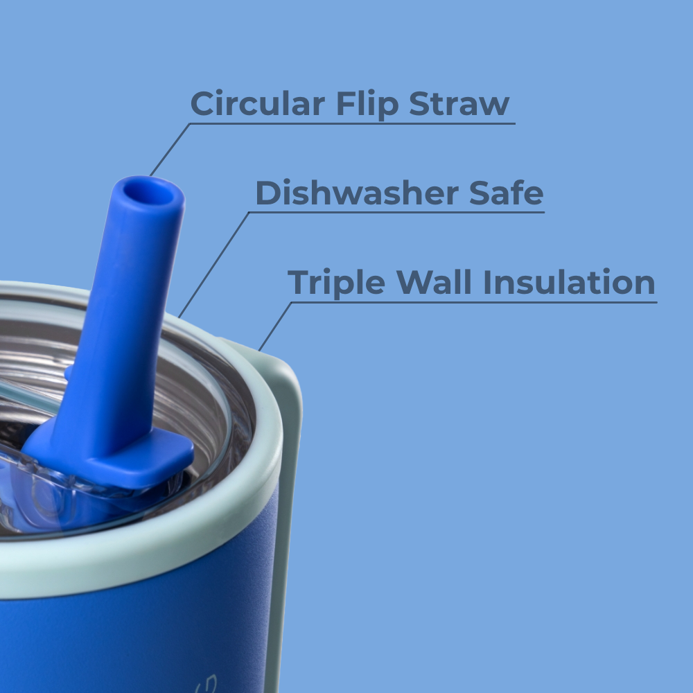 Riptide Traveler 20oz Features – Flip Straw, Dishwasher Safe, Triple Wall Insulated