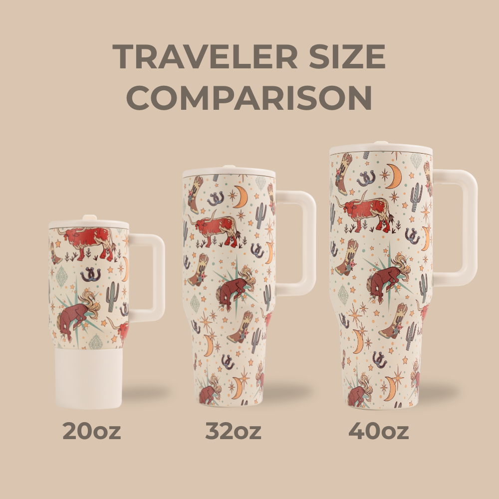 Rodeo Traveler Size Comparison – 20oz, 32oz, 40oz