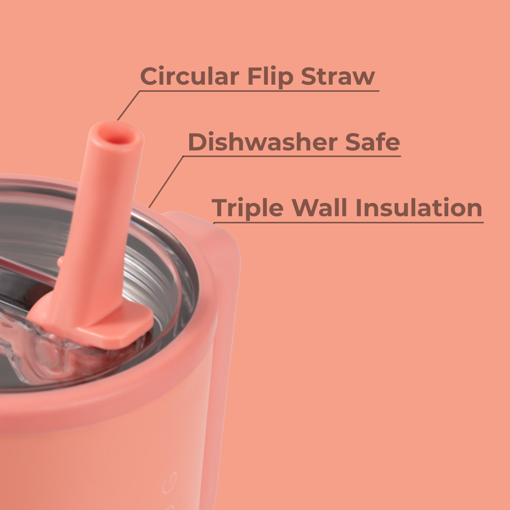 Summer Peach Traveler 20oz Features – Flip Straw, Dishwasher Safe, Triple Wall Insulated