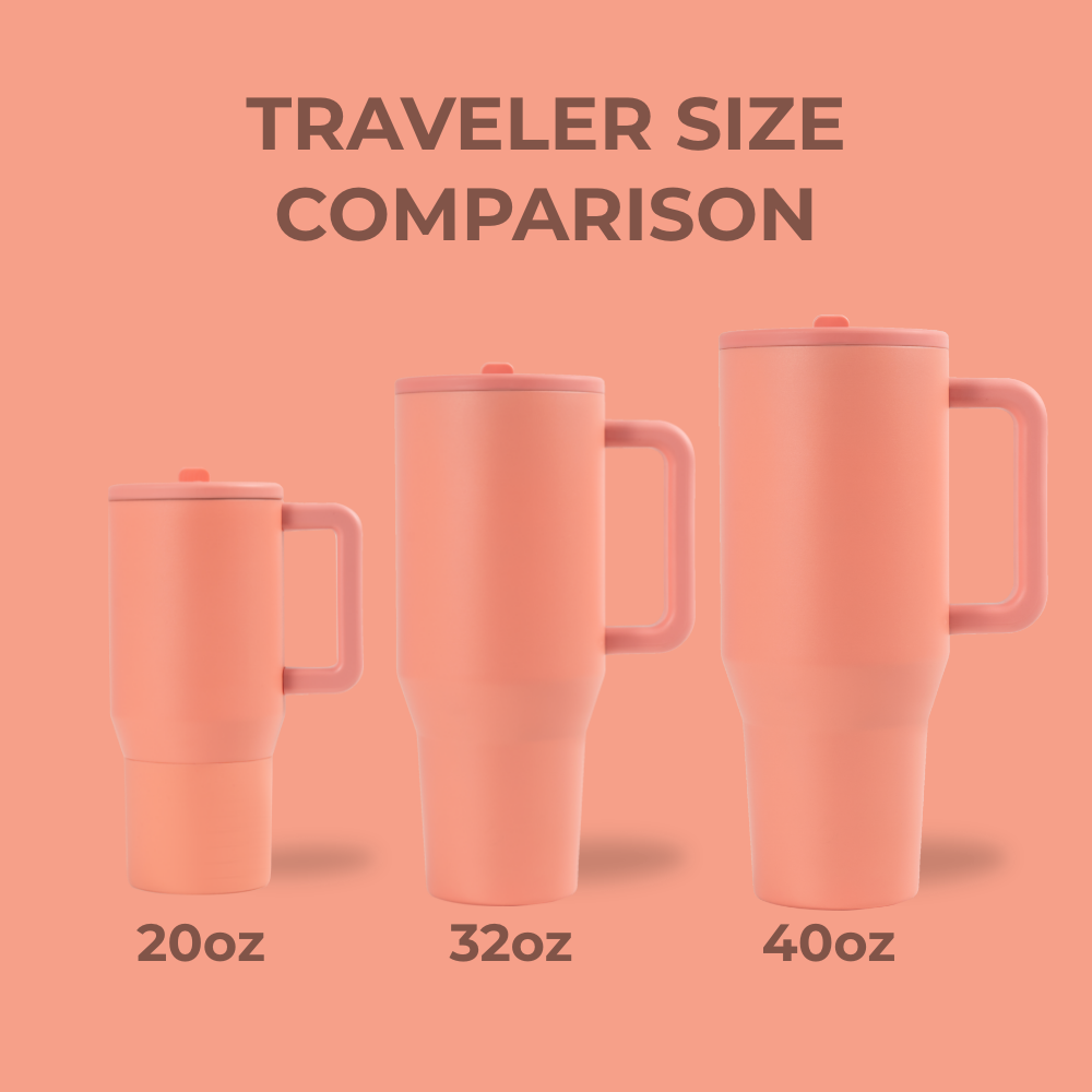 Summer Peach Traveler Size Comparison – 20oz, 32oz, 40oz