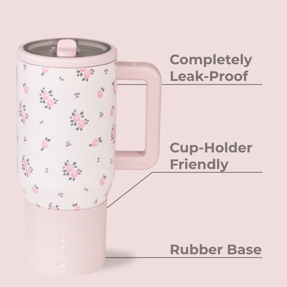Wildrose Traveler 20oz Features – Leak-Proof, Cup-Holder Fit, Rubber Base