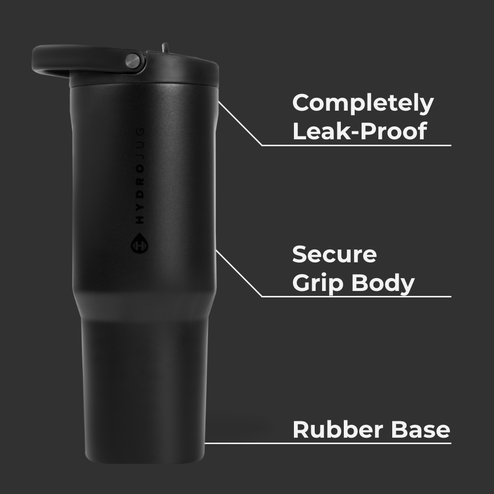 Black Sport Bottle 32oz Features – Leak-Proof, Grip Body, Rubber Base
