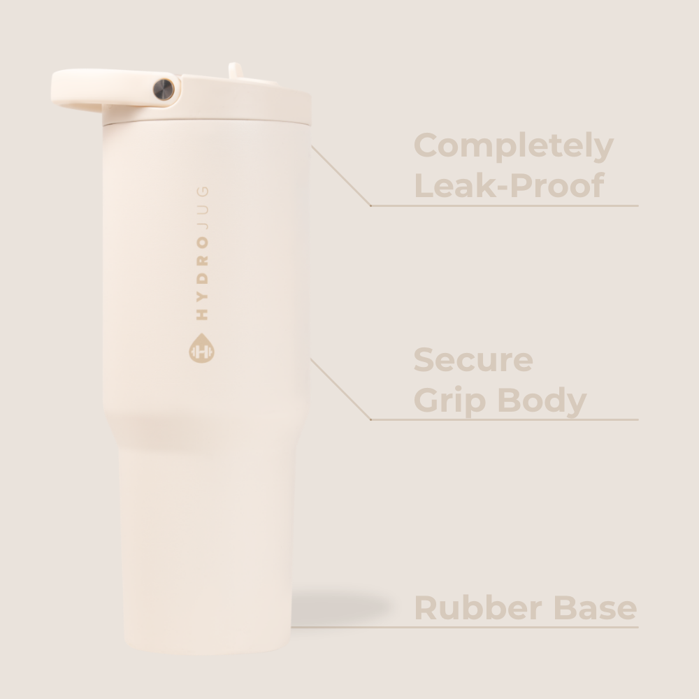 Cream Sport Bottle 32oz Features – Leak-Proof, Grip Body, Rubber Base