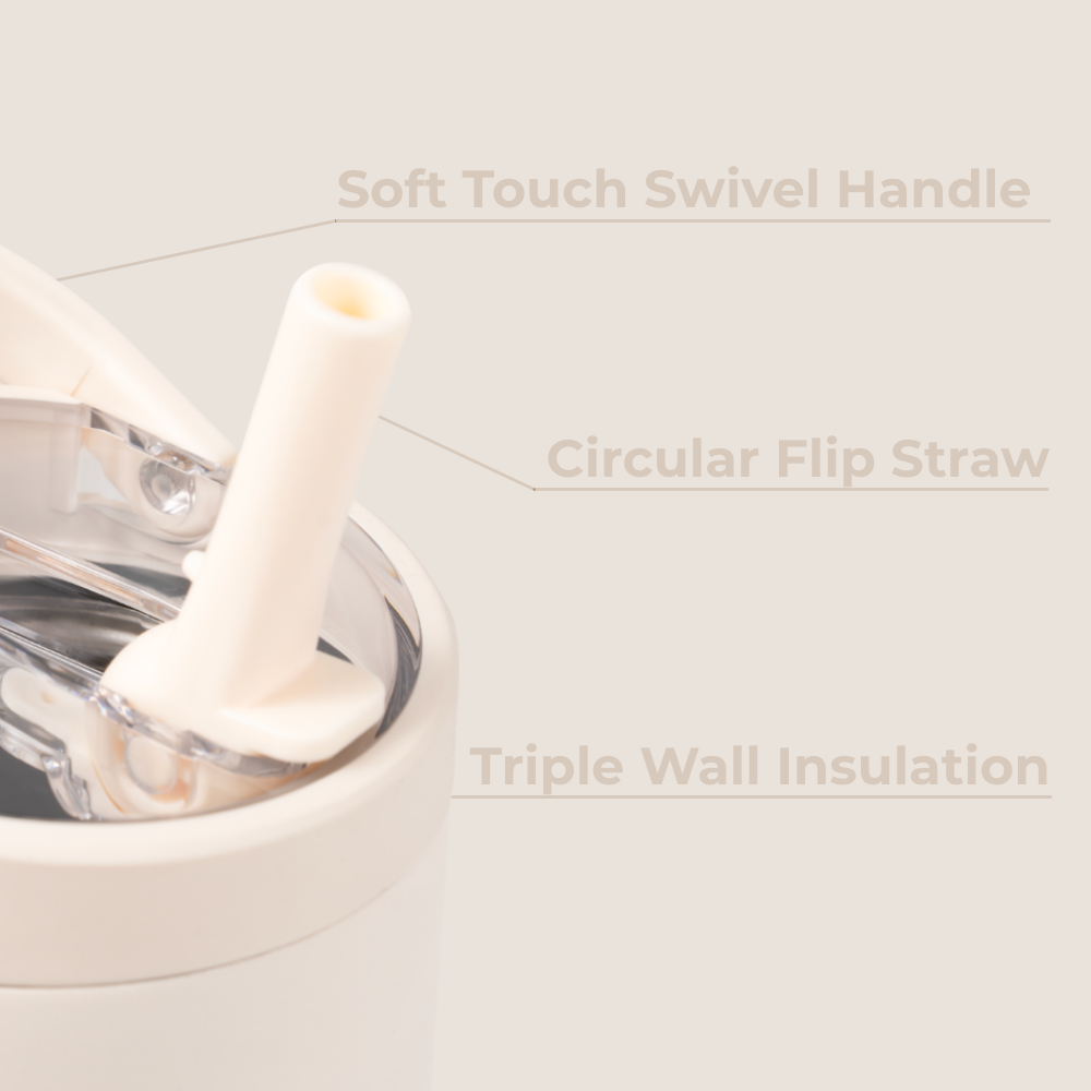 Cream Sport Bottle 32oz – Swivel Handle, Flip Straw, Triple Wall Insulated