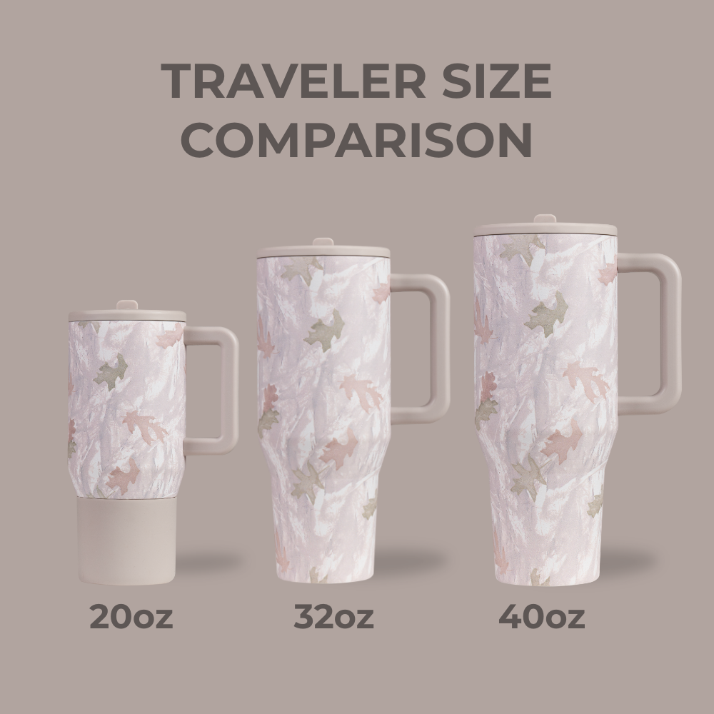 Tradeons Traveler Size Comparison – 20oz, 32oz, 40oz in Camo