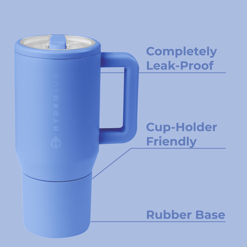 Light Blue Traveler 20oz Features – Leak-Proof, Cup-Holder Fit, Rubber Base