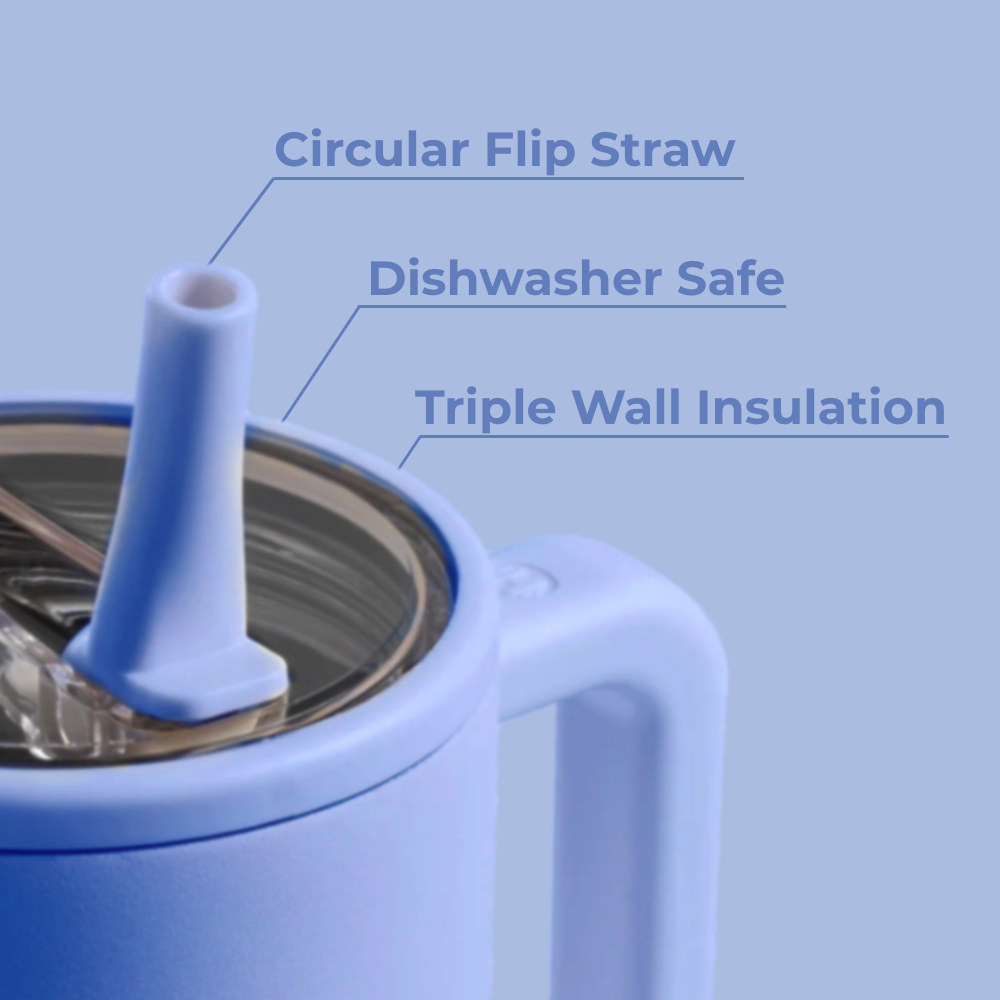 Light Blue Traveler 20oz Features – Flip Straw, Dishwasher Safe, Triple Wall Insulated