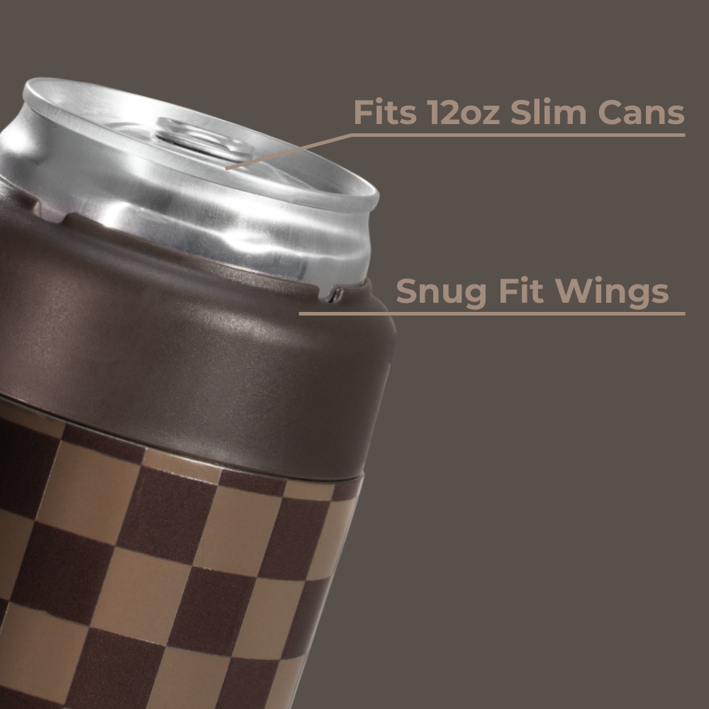 Autumn Checkers Slim Can Cooler 12oz Fits Slim Cans with Snug Wings