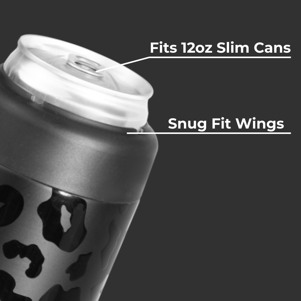 Black Leopard Slim Can Cooler 12oz Fits Slim Cans with Snug Wings