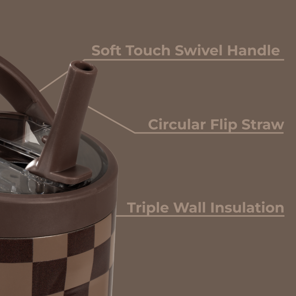 Autumn Checkers Sport Bottle 32oz – Swivel Handle, Flip Straw, Triple Wall Insulated
