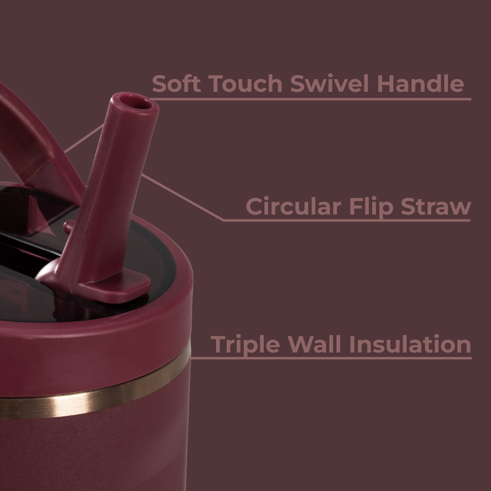 Merlot Sport Bottle 40oz – Swivel Handle, Flip Straw, Triple Wall Insulated