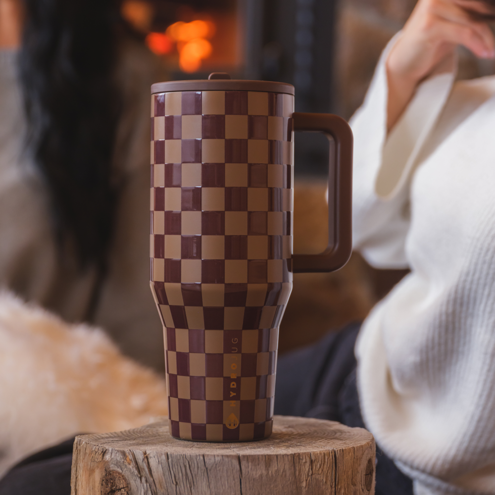 Autumn Checkers Traveler 32oz with Brown Checkered Design