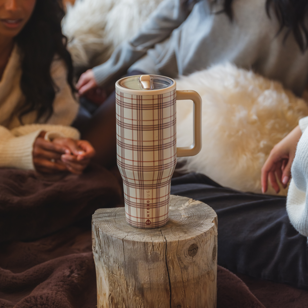 Blair Traveler 32oz with Beige and Brown Plaid Design