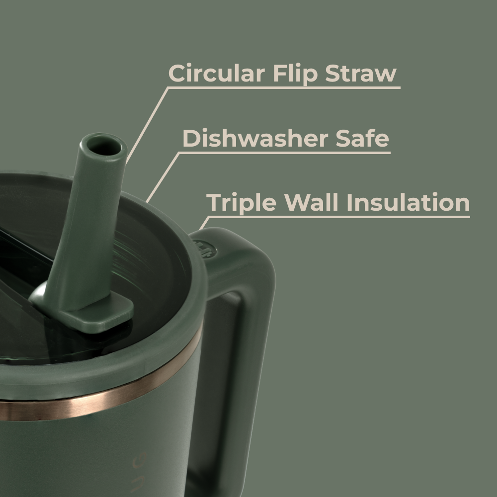 Pine Traveler 32oz Features – Flip Straw, Dishwasher Safe, Triple Wall Insulated