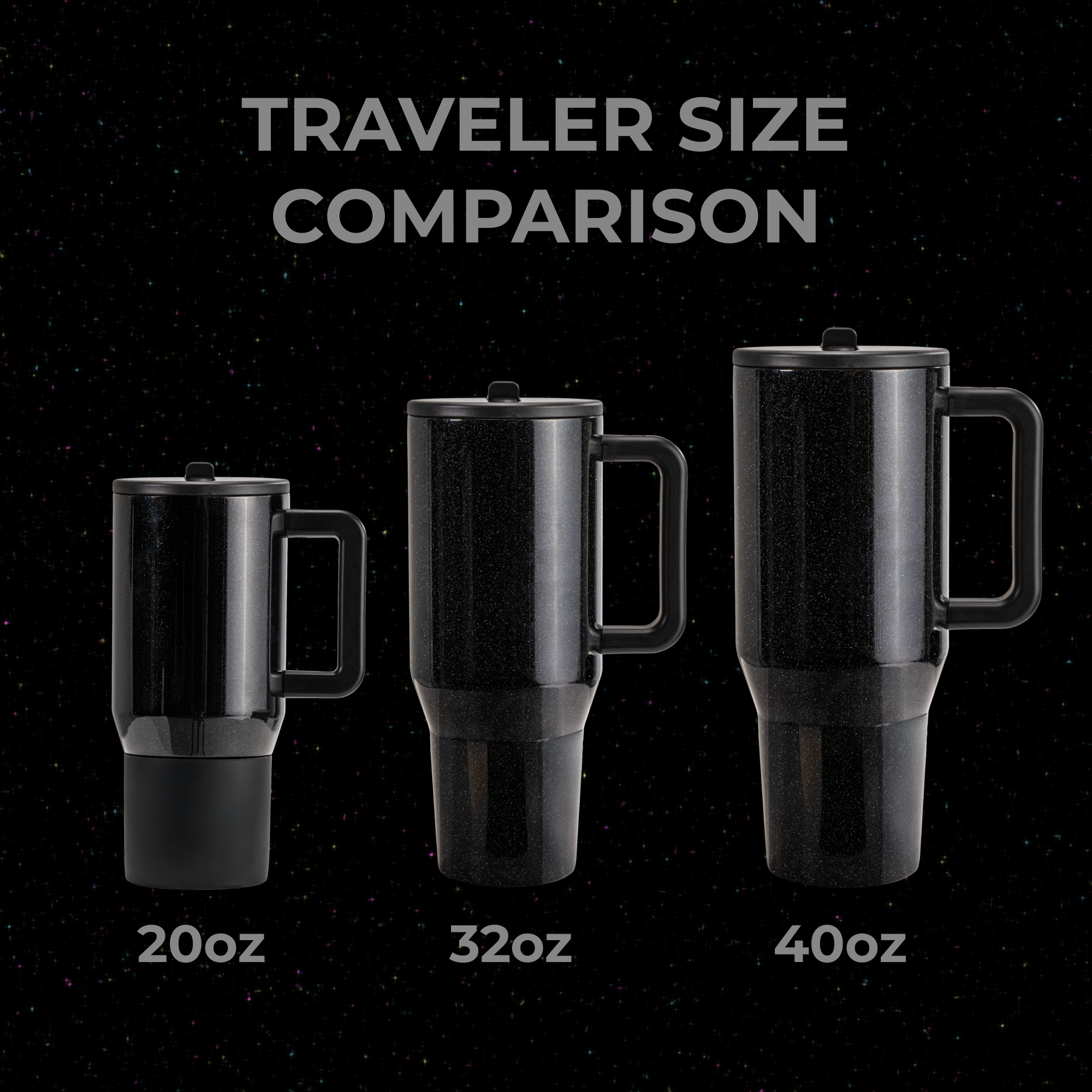 Spellbound Traveler Size Comparison – 20oz, 32oz, 40oz