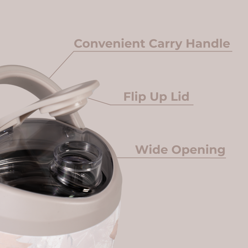 Camo Insulated Shaker 24oz Features – Carry Handle, Flip Lid, Wide Opening