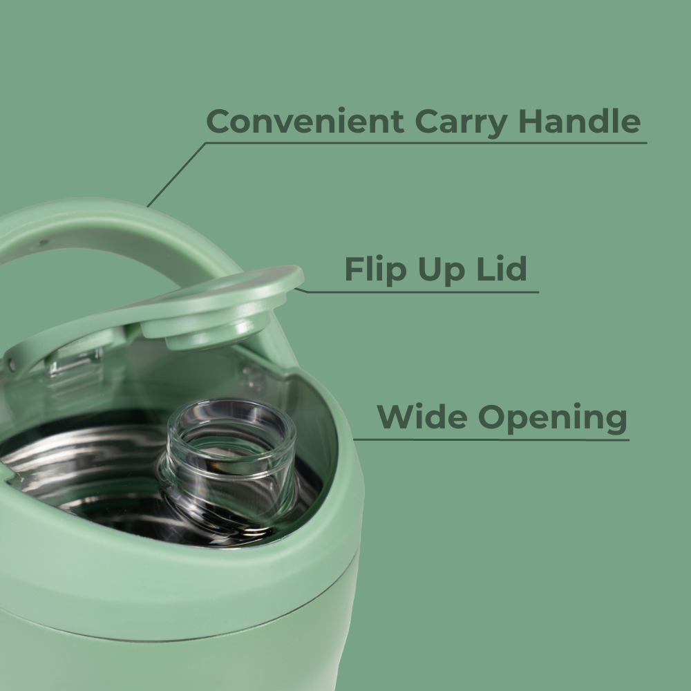 Sage Insulated Shaker 24oz Features – Carry Handle, Flip Lid, Wide Opening