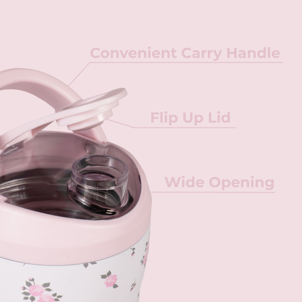 Wildrose Insulated Shaker 24oz Features – Carry Handle, Flip Lid, Wide Opening