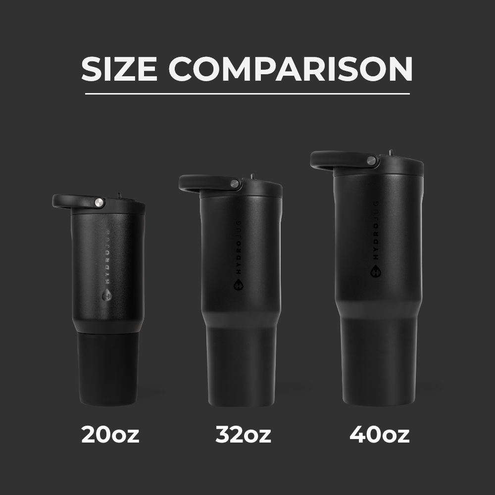 Tradeons Size Comparison – 20oz, 32oz, and 40oz Bottles in Black