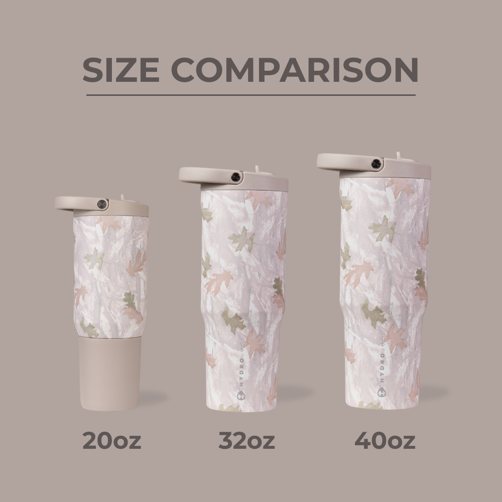Tradeons Size Comparison – 20oz, 32oz , and 40oz Bottles in Camo