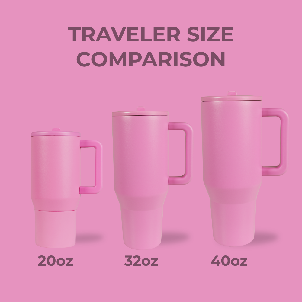 Tradeons Traveler Size Comparison – 20oz, 32oz, 40oz in Taffy