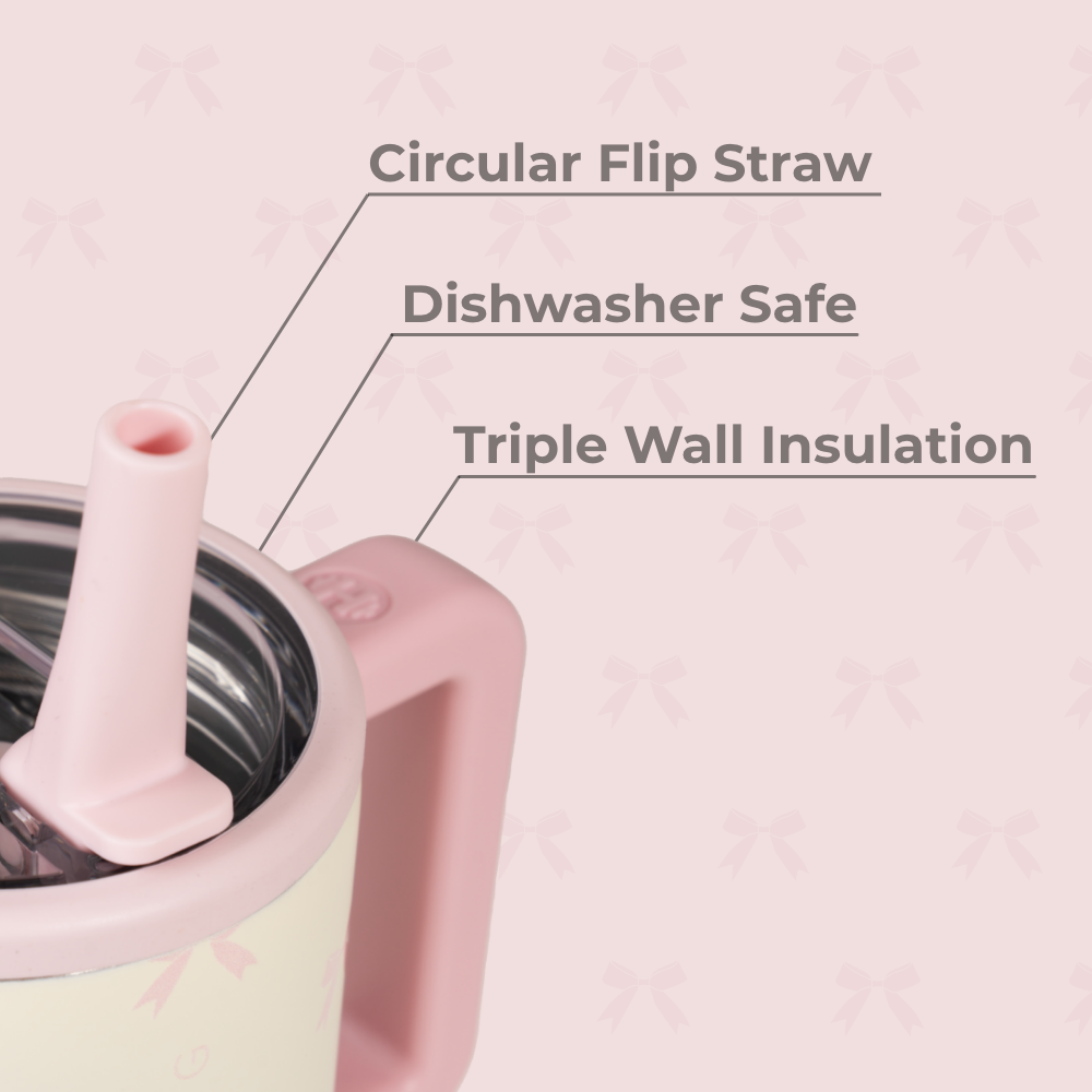 Bows Traveler 20oz Features – Flip Straw, Dishwasher Safe, Triple Wall Insulated