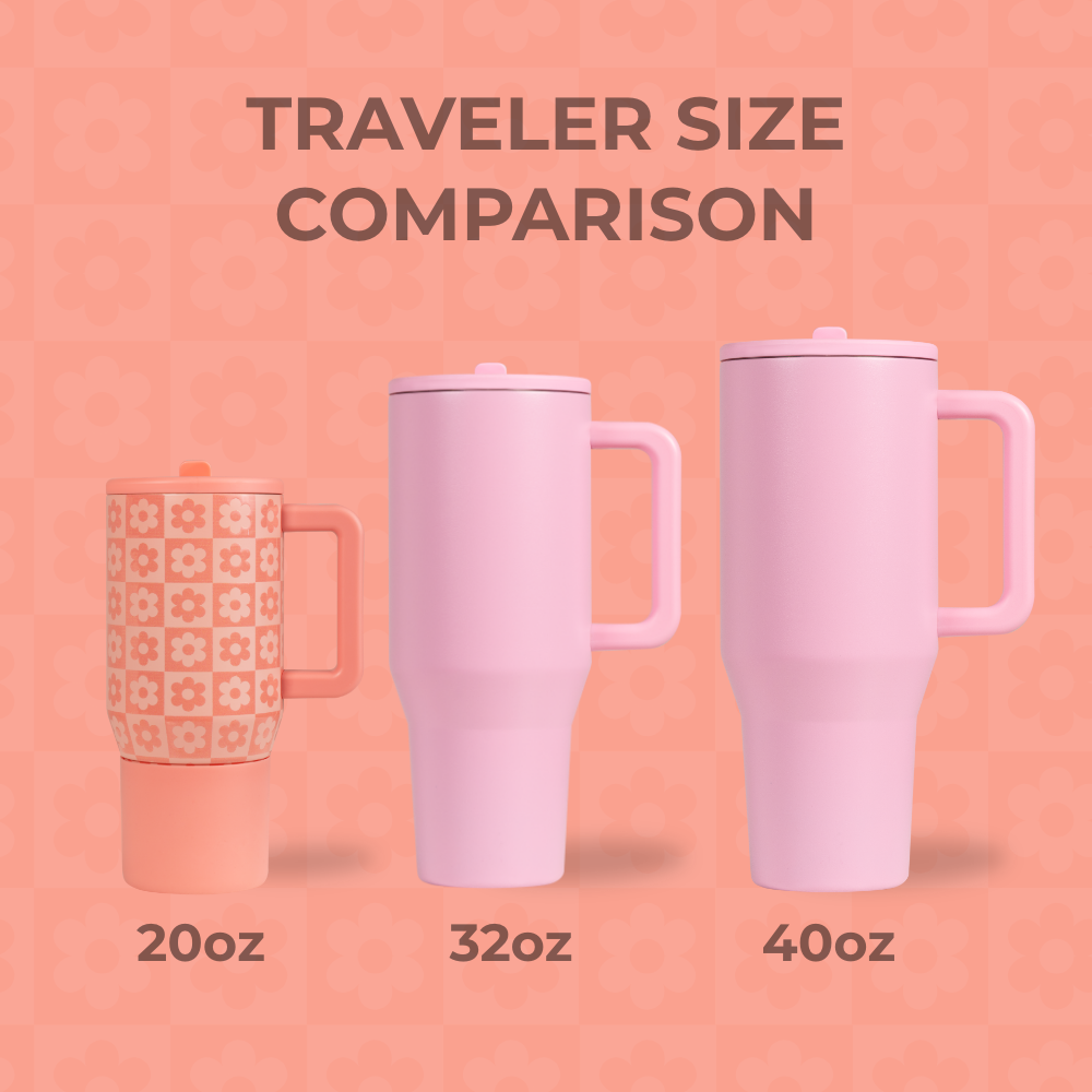 Daisy Checkers Traveler Size Comparison – 20oz, 32oz, 40oz