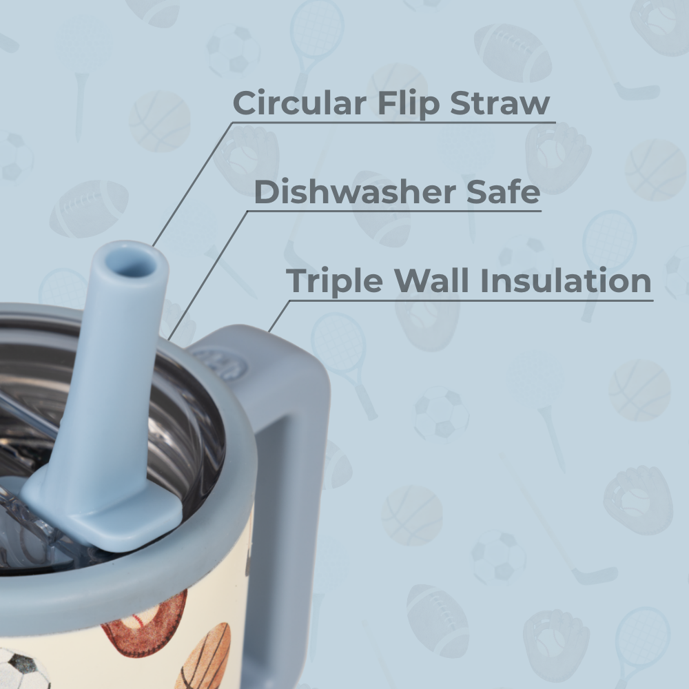 Sports Traveler 20oz Features – Flip Straw, Dishwasher Safe, Triple Wall Insulated
