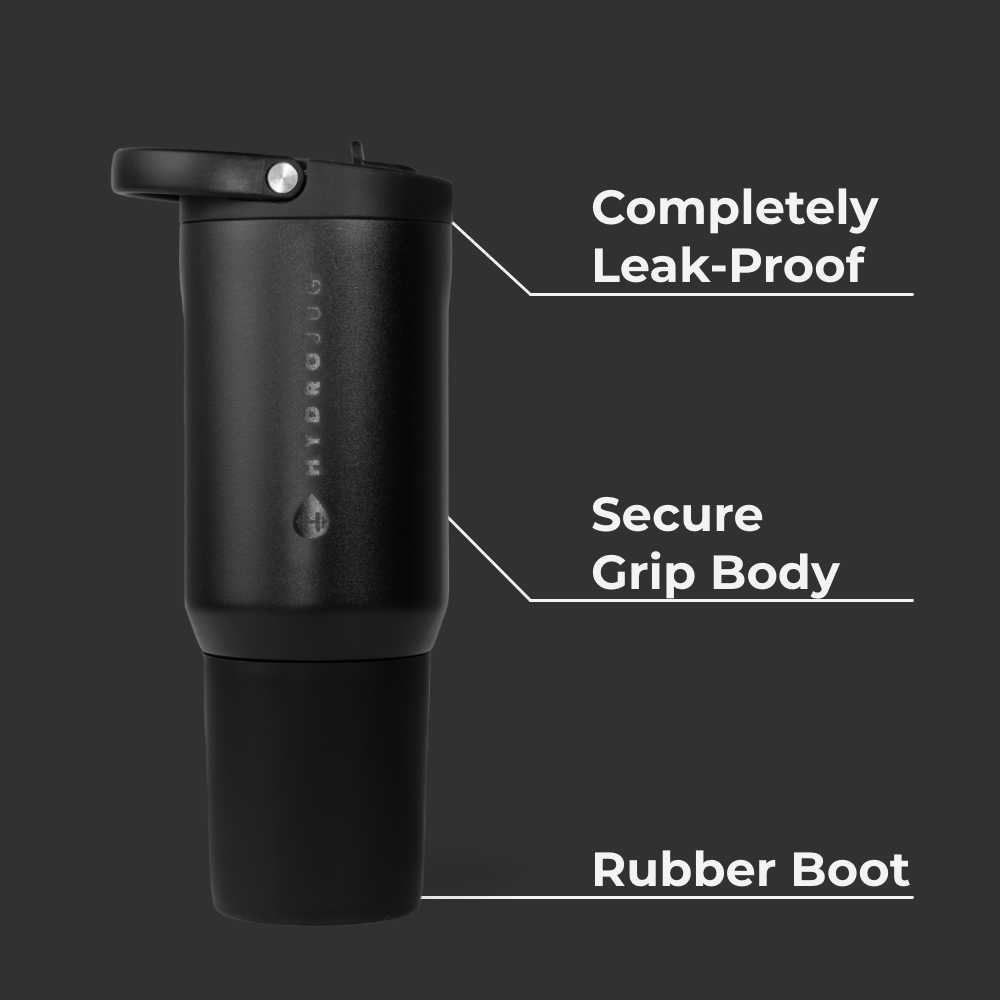 Black Sport Bottle 20oz Features – Leak-Proof, Grip Body, Rubber Boot