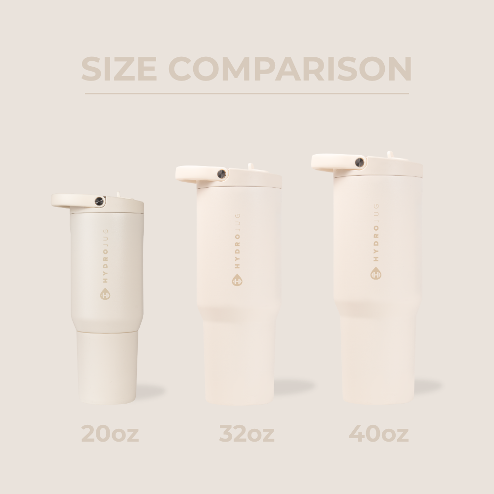 Tradeons Size Comparison – 20oz, 32oz, and 40oz Bottles in Cream